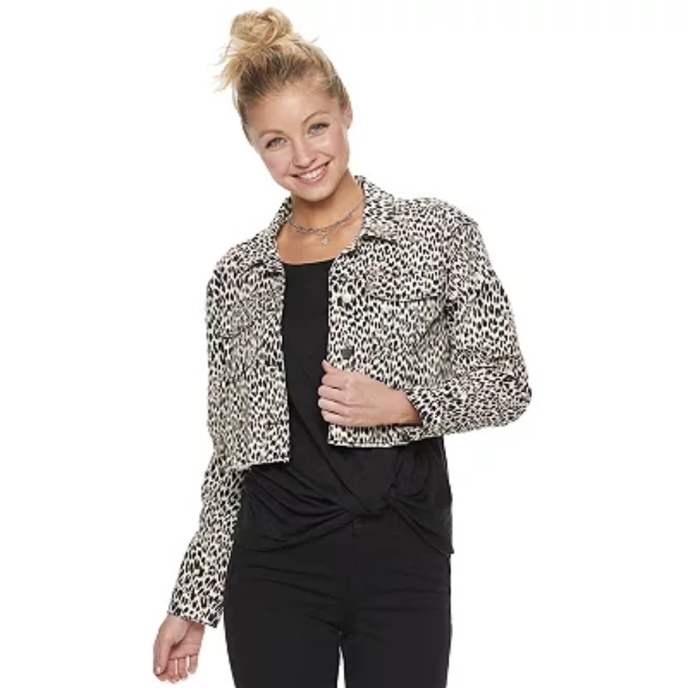 Candie's | Leopard Print Cropped Jacket | Cream, Brown